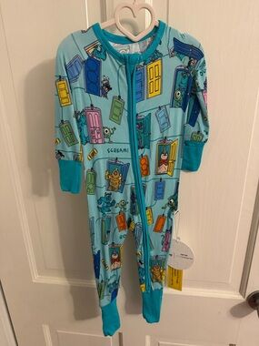 Little Sleepies Light Blue Monster Doors Zip One-Piece